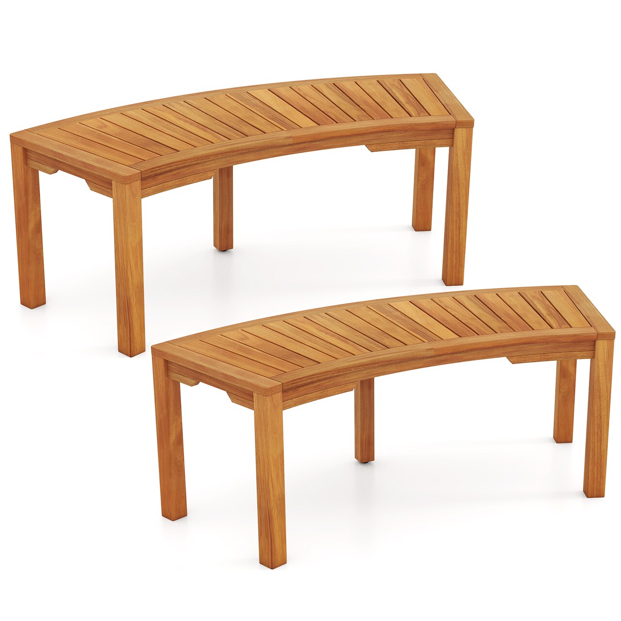 Natural Acacia Wood Garden Bench, Backless Design and Outdoor Seating